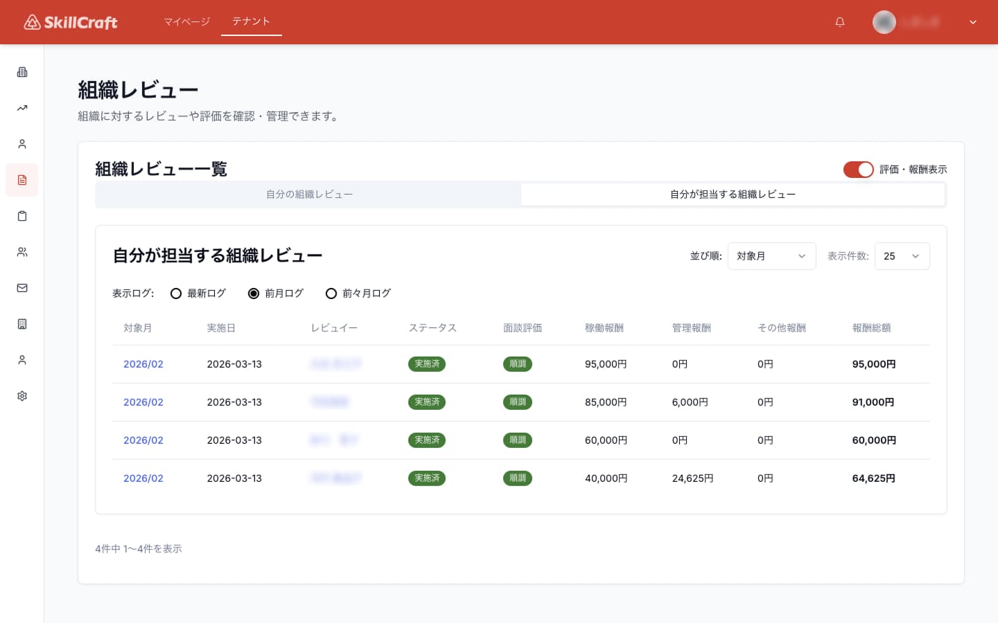 SkillCraft 組織レビュー一覧画面